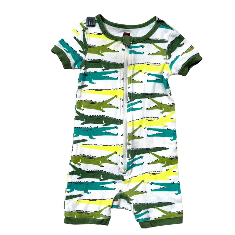 Tea Collection Baby 6-9M Crocodile Alligator Print Zip Romper Shortall